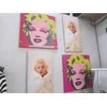 4 prints on canvas of Marilyn Monroe.