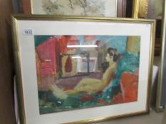 An impressionist oil painting of reclining nude from Winchester school of art by D. R.