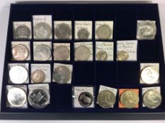 A collector's tray of 19th and 20th century silver and nickel coins including dollars,