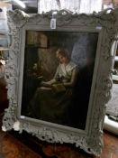 A 19th century oil on canvas painting of a young lady, frame a/f.