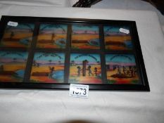 A framed set of 8 magic lantern slides of children hunting.