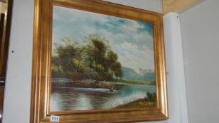 An oil on canvas river scene signed Barker '73.