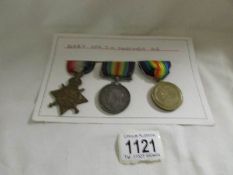 A WW1 war medal, victory medal and star for Spr. J H Mortimer, RE.