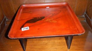 An early Japanese papier mache' tray with high lacquer coy carp design,