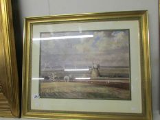 A framed and glazed watercolour rural scene with windmill, signed Edward Drago '36.