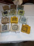 12 boxed sets of magic lantern slides including Wild Animals, Sing a song of sixpence, Brave Deeds,