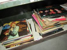 A shelf of LP records