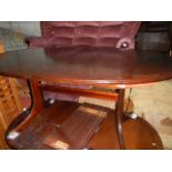 An oval dining table