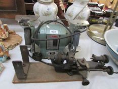 A bench grinder and a small lathe