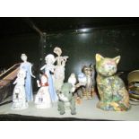 A mixed lot of figures including cats etc