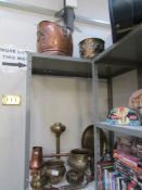 A mixed lot of metal ware including copper scuttle, brass pots etc,