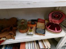 A mixed lot including commemorative glass ware, vanity box,