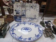 A Victorian blue and white meat platter a/f and one other