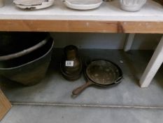 A coal scuttle and 3 other items of metal ware