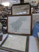 3 framed and glazed maps including Lincolnshire