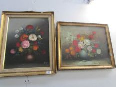 2 oil on canvas still life studies by J Coupere and Susanne Granger,