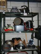 3 shelves of assorted kitchen ware
