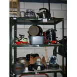 3 shelves of assorted kitchen ware