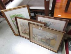 3 framed and glazed watercolours and one other picture.