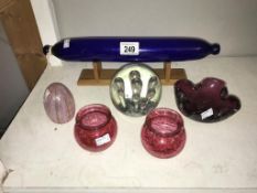 6 items of glassware including Nailsea, Bristol Blue, Cranberry etc.