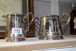 A Walker and Hall silver plated tankard and cream jug.