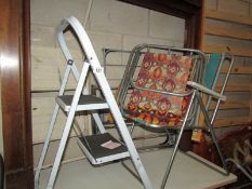 2 step ladders, 2 folding chairs and 2 airers.