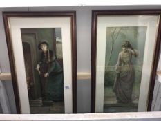 A pair of framed and glazed prints of ladies.