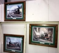 3 framed and glazed railway prints.
