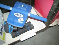 A quantity of exercise equipment.