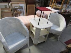 2 Lloyd Loom style chairs and matching side table.