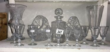 A mixed lot of glassware including baskets, decanter, vase etc.