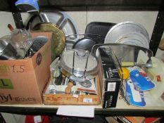 A shelf of miscellaneous kitchen ware etc.