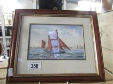 A small framed and glazed watercolour of a sailing boat by Beswick.