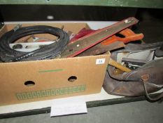 A tool box, tool bag and box of tools.