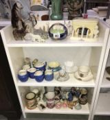 A mixed lot of figures and china including Maling, Royal Winton, Pendelfin etc., (3 shelves).