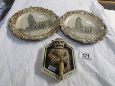 A pair of Austrian 'Boston Church' plaques and an ivorex Lincoln Imp plaque.