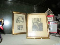 2 framed and glazed engravings.
