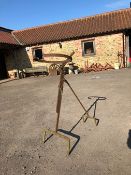 Agricultural Bygone A blacksmith made iron potato sack holder of adjustable construction