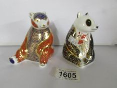 2 Royal Crown Derby paperweights, Grizzly Bear and Panda.