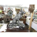 A spelter figure of a dog on marble base.