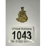 A gold nugget pendant, 16 grams. Tests as high carat gold but not guaranteed as 24 carat.