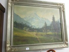 An oil on canvas of the alps.