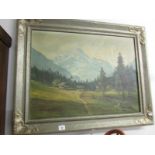 An oil on canvas of the alps.