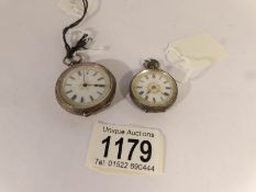 2 Victorian ladies silver fob watches, not working.
