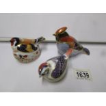 3 Royal Crown Derby bird paperweights.