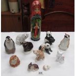 6 Russian animal figures, a Russian doll and 5 cat figures.