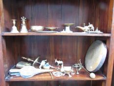 2 shelves of brass ware,