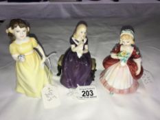 3 small Royal Doulton figurines, Affection, Valerie and Flowers for You.