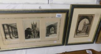 2 framed and glazed engravings of church scenes.