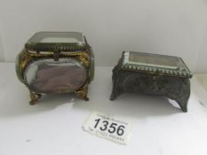 2 small glass and metal French trinket boxes.